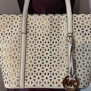 Michael Kors Optic White/Gold Handbag with laser cutouts